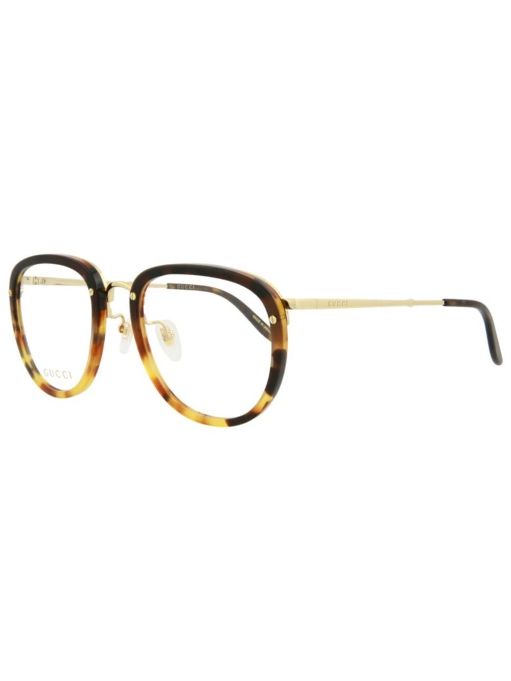 New Gucci Women's Eyeglasses Square Rectangle Acetate Frame Mens Havana Gold